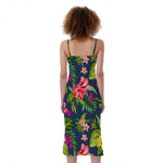 Aloha Hawaiian Flowers Pattern Print Slim Fit Midi Cami Dress