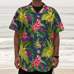 Aloha Hawaiian Flowers Pattern Print Textured Short Sleeve Shirt