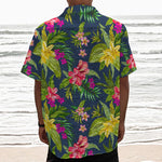 Aloha Hawaiian Flowers Pattern Print Textured Short Sleeve Shirt
