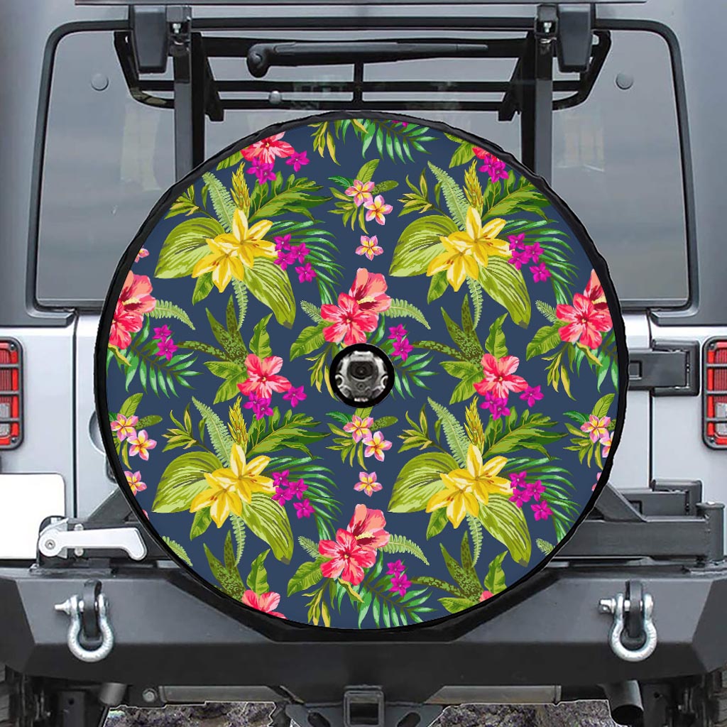 Aloha Hawaiian Flowers Pattern Print Tire Cover With Camera Hole