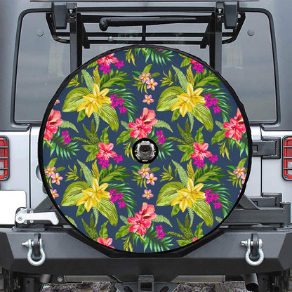 Aloha Hawaiian Flowers Pattern Print Tire Cover With Camera Hole