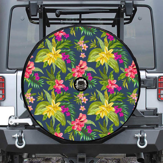 Aloha Hawaiian Flowers Pattern Print Tire Cover With Camera Hole