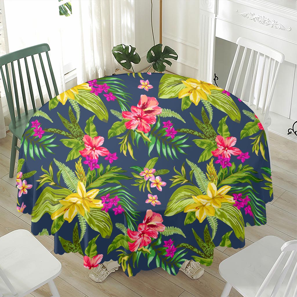 Aloha Hawaiian Flowers Pattern Print Waterproof Round Tablecloth