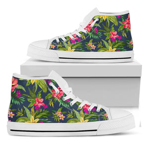 Aloha Hawaiian Flowers Pattern Print White High Top Sneakers