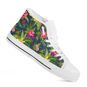 Aloha Hawaiian Flowers Pattern Print White High Top Sneakers