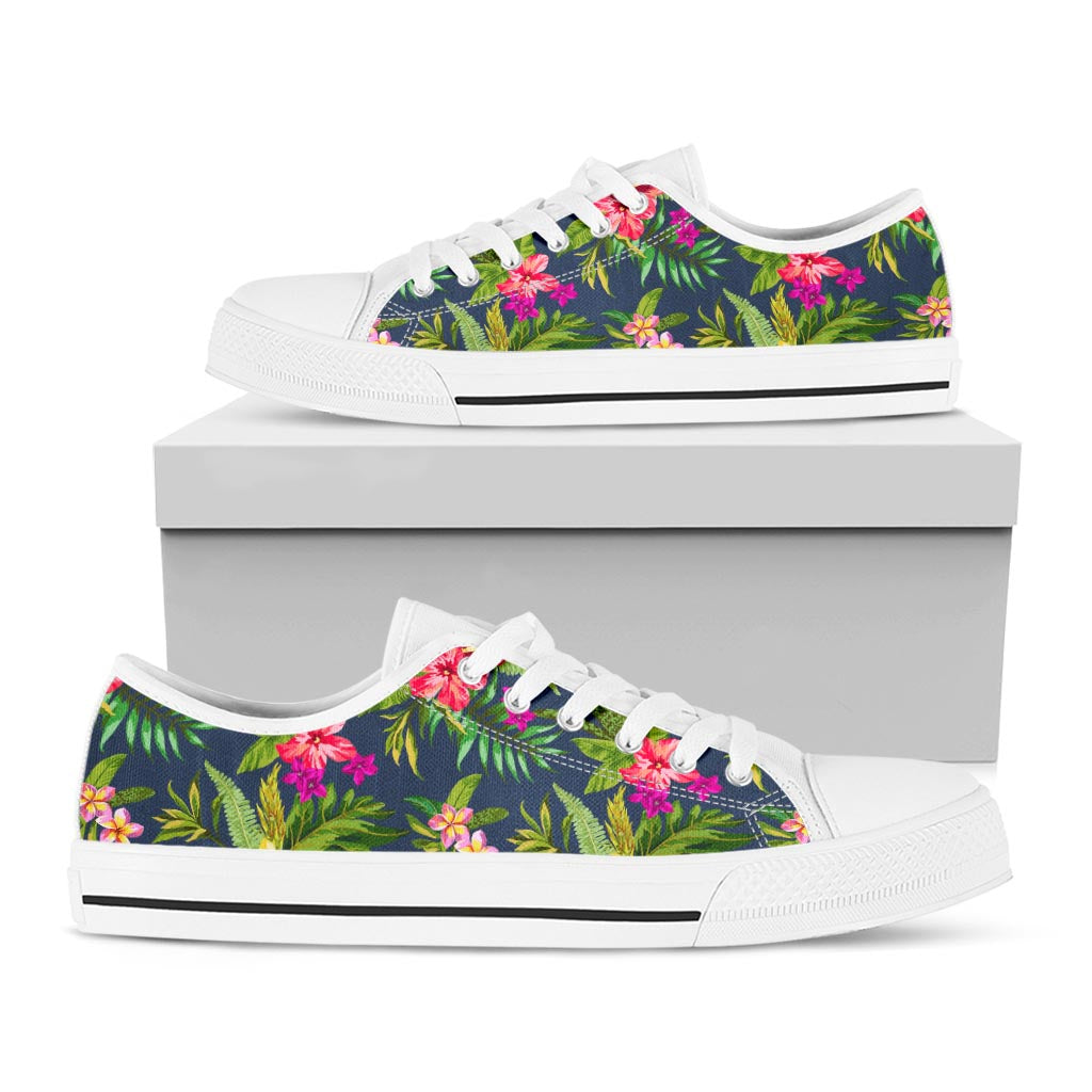 Aloha Hawaiian Flowers Pattern Print White Low Top Sneakers