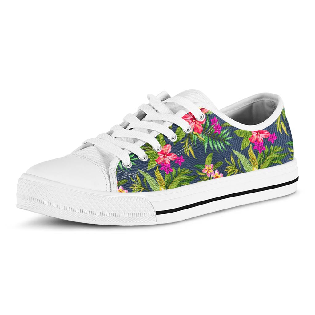 Aloha Hawaiian Flowers Pattern Print White Low Top Sneakers