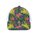 Aloha Hawaiian Flowers Pattern Print White Mesh Trucker Hat