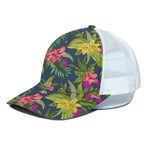 Aloha Hawaiian Flowers Pattern Print White Mesh Trucker Cap