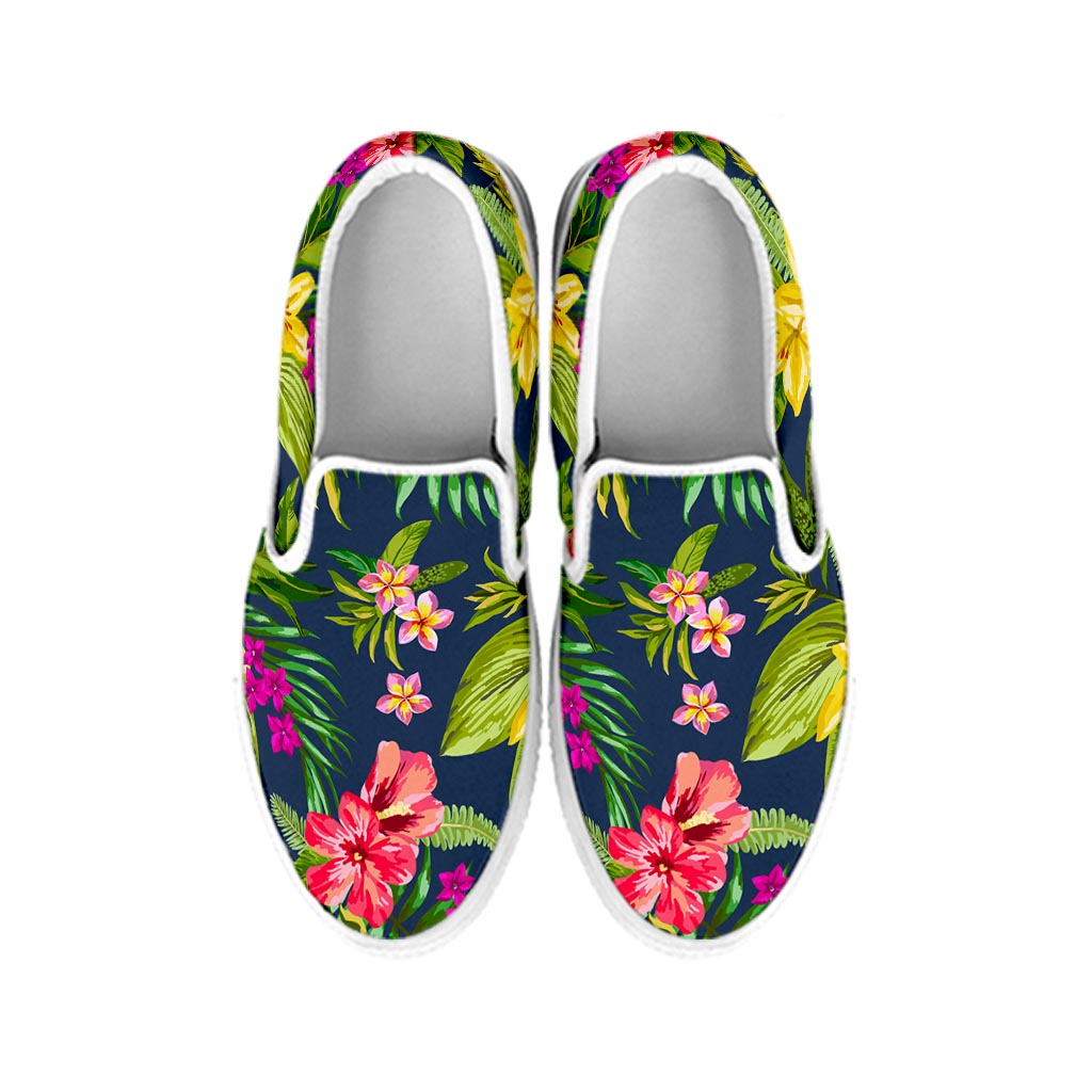 Aloha Hawaiian Flowers Pattern Print White Slip On Sneakers