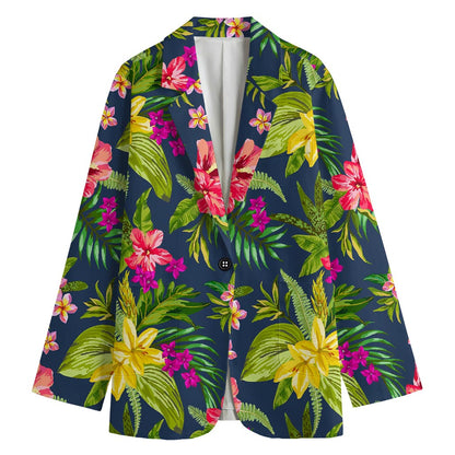 Aloha Hawaiian Flowers Pattern Print Women's Cotton Blazer