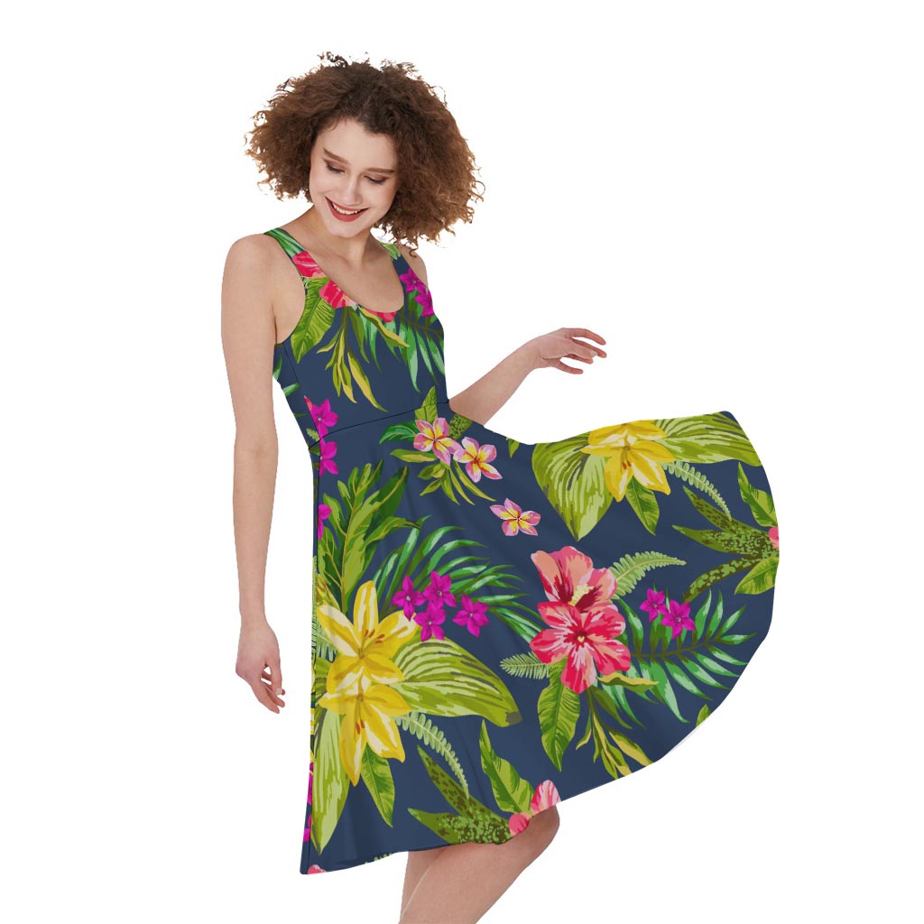 Aloha Hawaiian Flowers Pattern Print Women's Sleeveless Dress