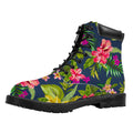 Aloha Hawaiian Flowers Pattern Print Padded Collar Lace Up Boots