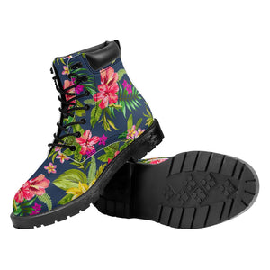 Aloha Hawaiian Flowers Pattern Print Work Boots