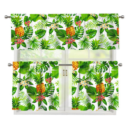 Aloha Hawaiian Pineapple Pattern Print 3 Piece Kitchen Curtains