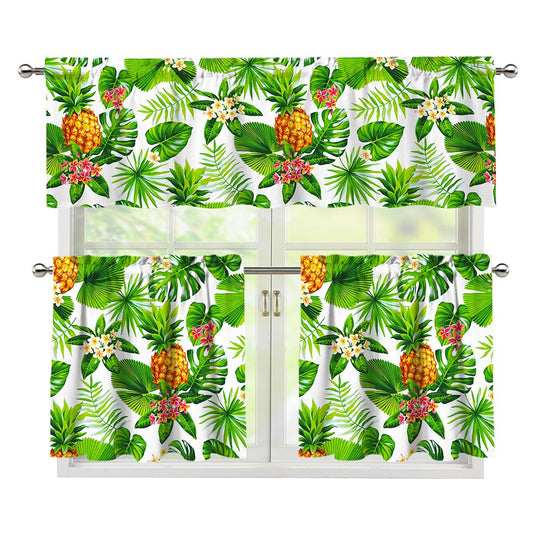 Aloha Hawaiian Pineapple Pattern Print 3 Piece Kitchen Curtains
