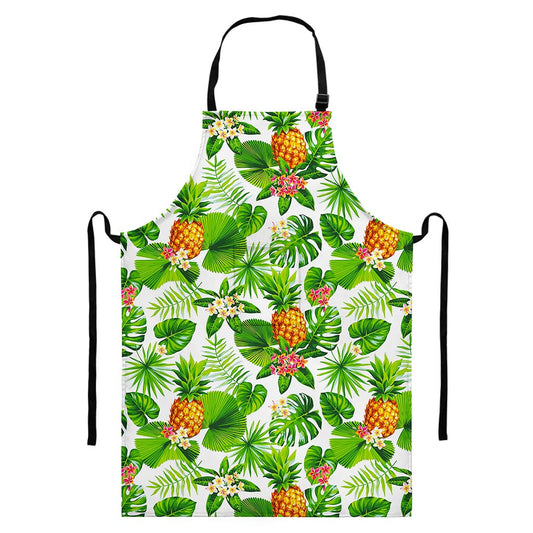Aloha Hawaiian Pineapple Pattern Print Bib Apron With Pocket