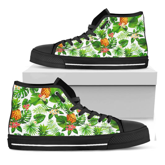 Aloha Hawaiian Pineapple Pattern Print Black High Top Sneakers