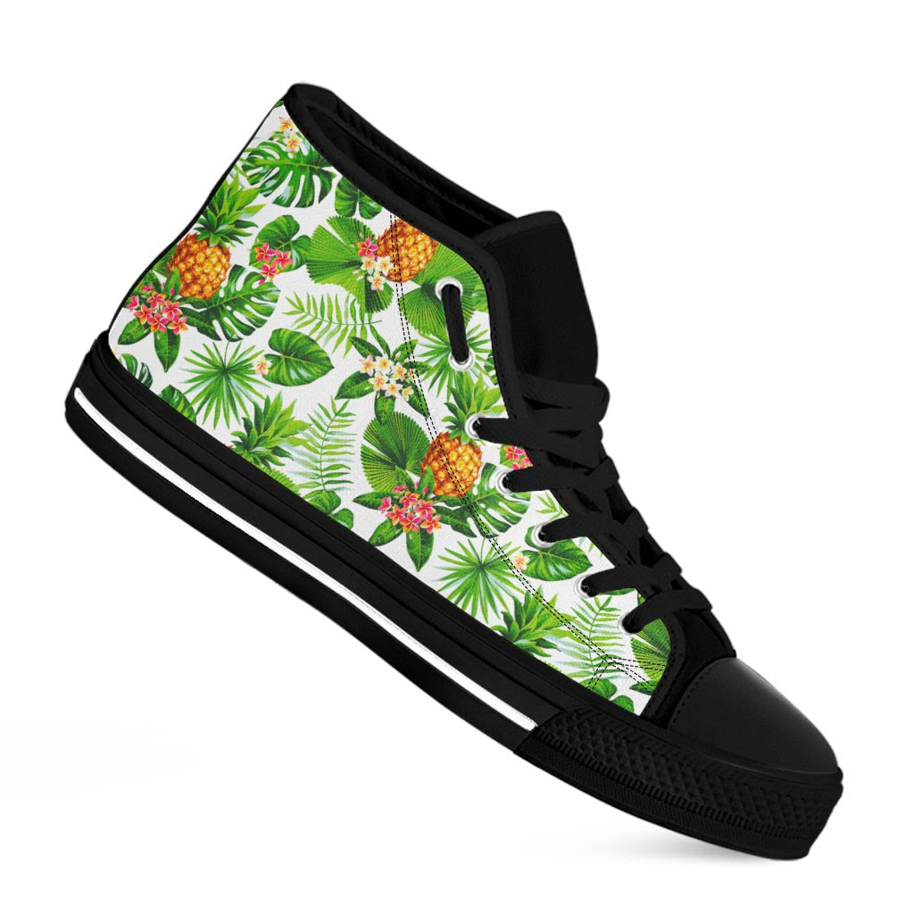 Aloha Hawaiian Pineapple Pattern Print Black High Top Sneakers