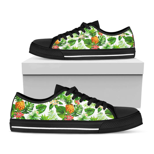 Aloha Hawaiian Pineapple Pattern Print Black Low Top Sneakers