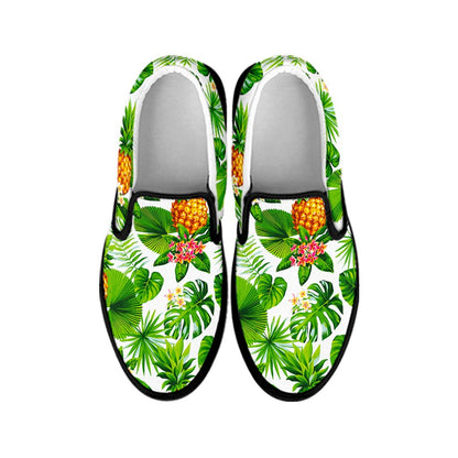 Aloha Hawaiian Pineapple Pattern Print Black Slip On Sneakers