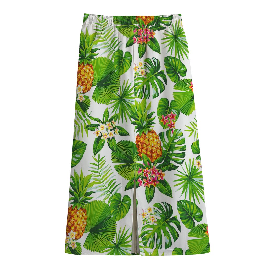 Aloha Hawaiian Pineapple Pattern Print Cotton Front Slit Maxi Skirt