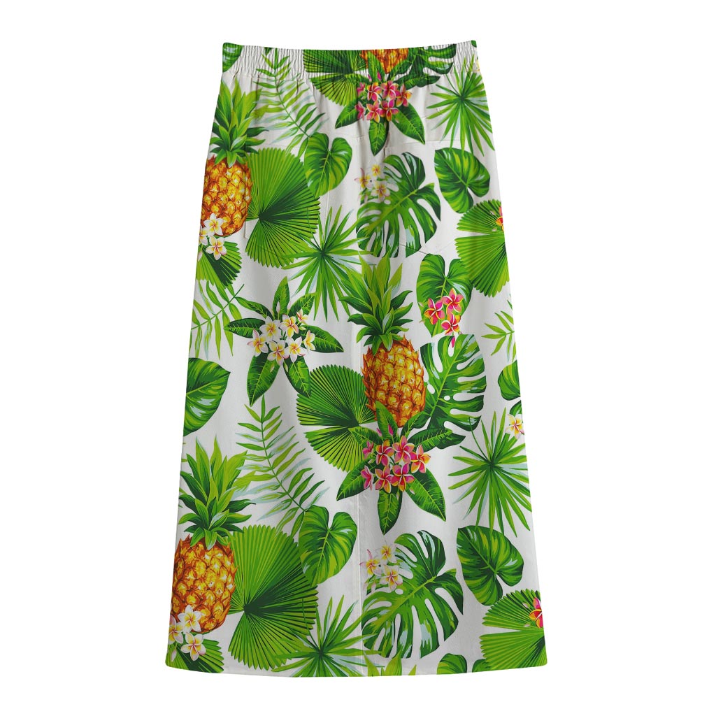 Aloha Hawaiian Pineapple Pattern Print Cotton Front Slit Maxi Skirt