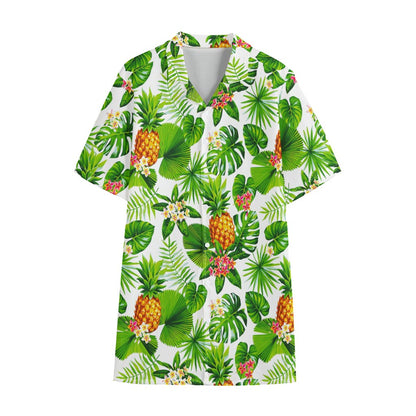 Aloha Hawaiian Pineapple Pattern Print Cotton Hawaiian Shirt