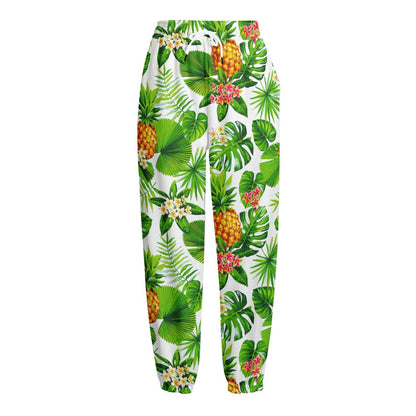 Aloha Hawaiian Pineapple Pattern Print Fleece Lined Knit Pants