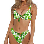 Aloha Hawaiian Pineapple Pattern Print Front Bow Tie Bikini