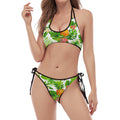 Aloha Hawaiian Pineapple Pattern Print Halter Scoop Tie Side Bikini