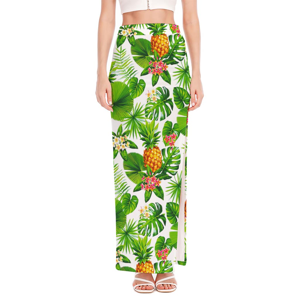 Aloha Hawaiian Pineapple Pattern Print High Slit Maxi Skirt