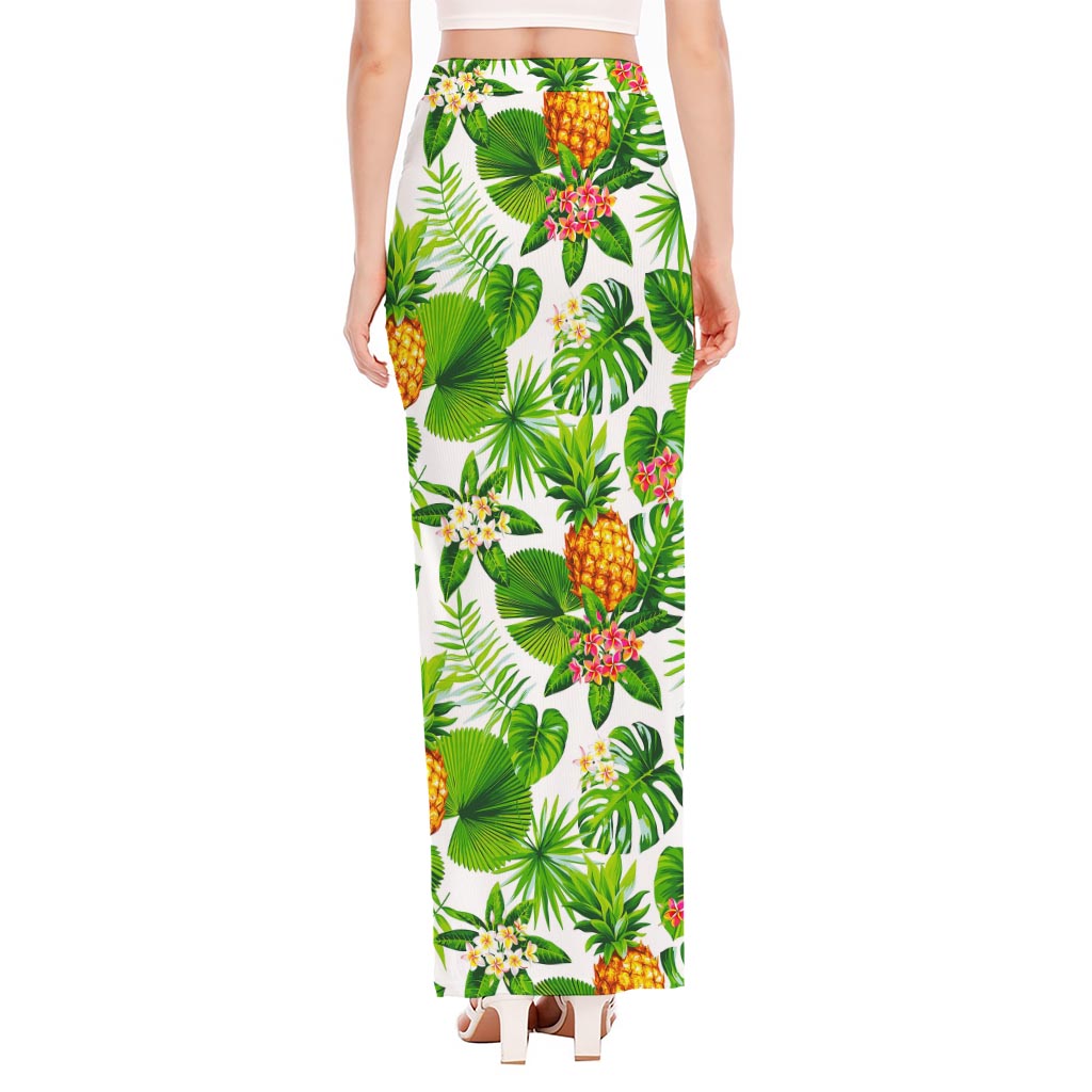 Aloha Hawaiian Pineapple Pattern Print High Slit Maxi Skirt