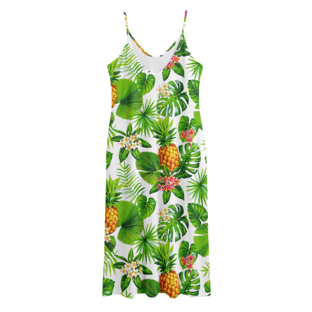 Aloha Hawaiian Pineapple Pattern Print Jersey Midi Cami Dress