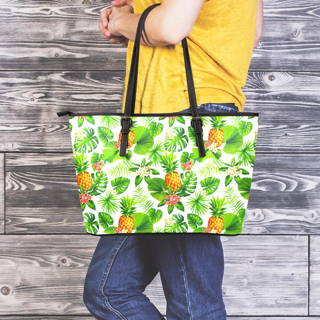 Aloha Hawaiian Pineapple Pattern Print Leather Tote Bag