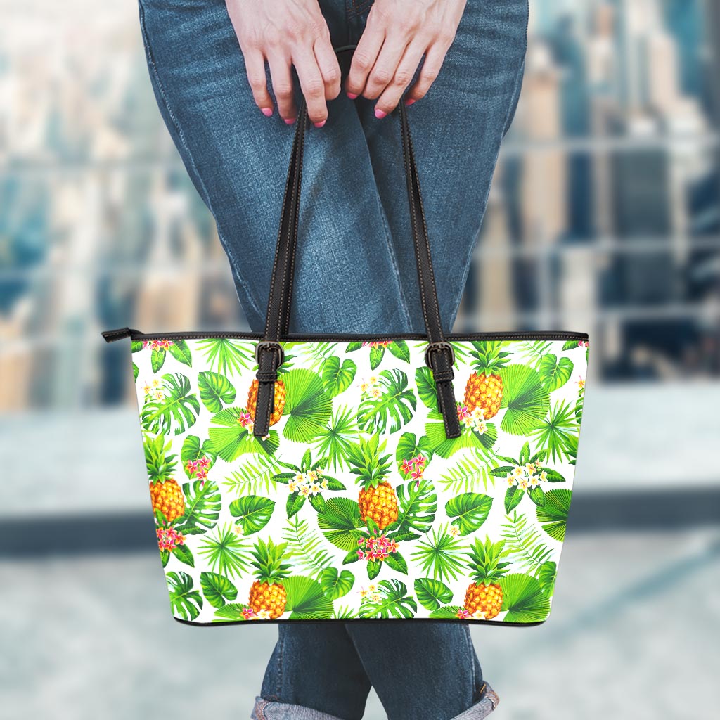 Aloha Hawaiian Pineapple Pattern Print Leather Tote Bag