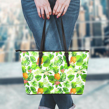 Aloha Hawaiian Pineapple Pattern Print Leather Tote Bag