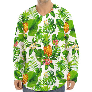 Aloha Hawaiian Pineapple Pattern Print Long Sleeve Baseball Jersey