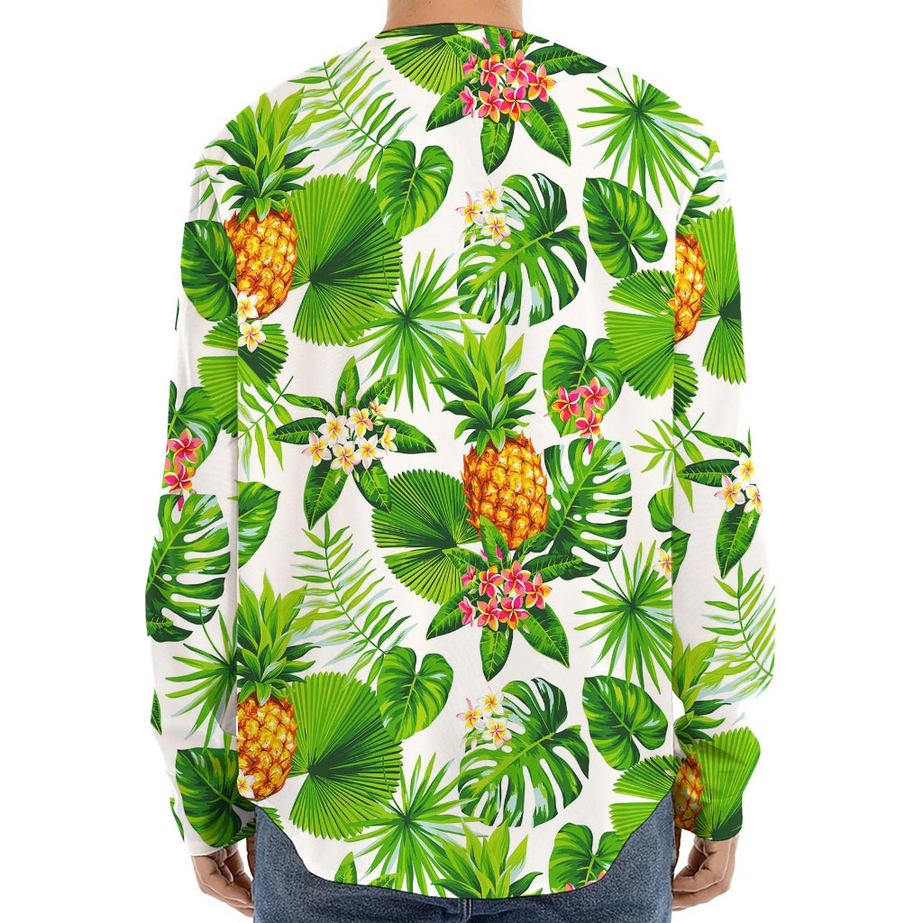 Aloha Hawaiian Pineapple Pattern Print Long Sleeve Baseball Jersey