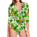 Aloha Hawaiian Pineapple Pattern Print Long Sleeve Swimsuit