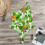 Aloha Hawaiian Pineapple Pattern Print One Shoulder Bodysuit