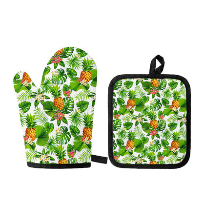 Aloha Hawaiian Pineapple Pattern Print Oven Mitt And Pot Holder Set