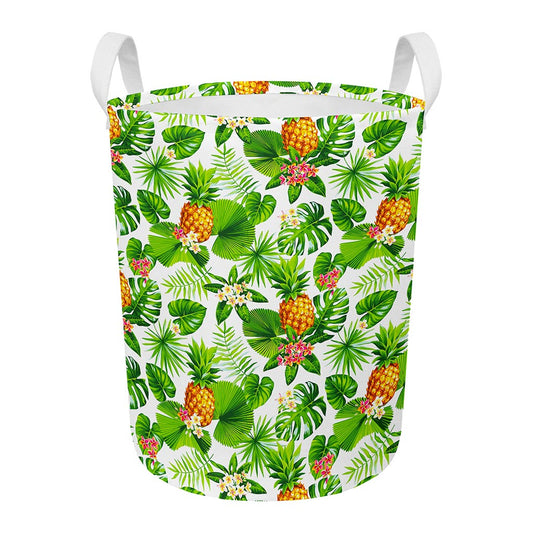 Aloha Hawaiian Pineapple Pattern Print Round Laundry Basket