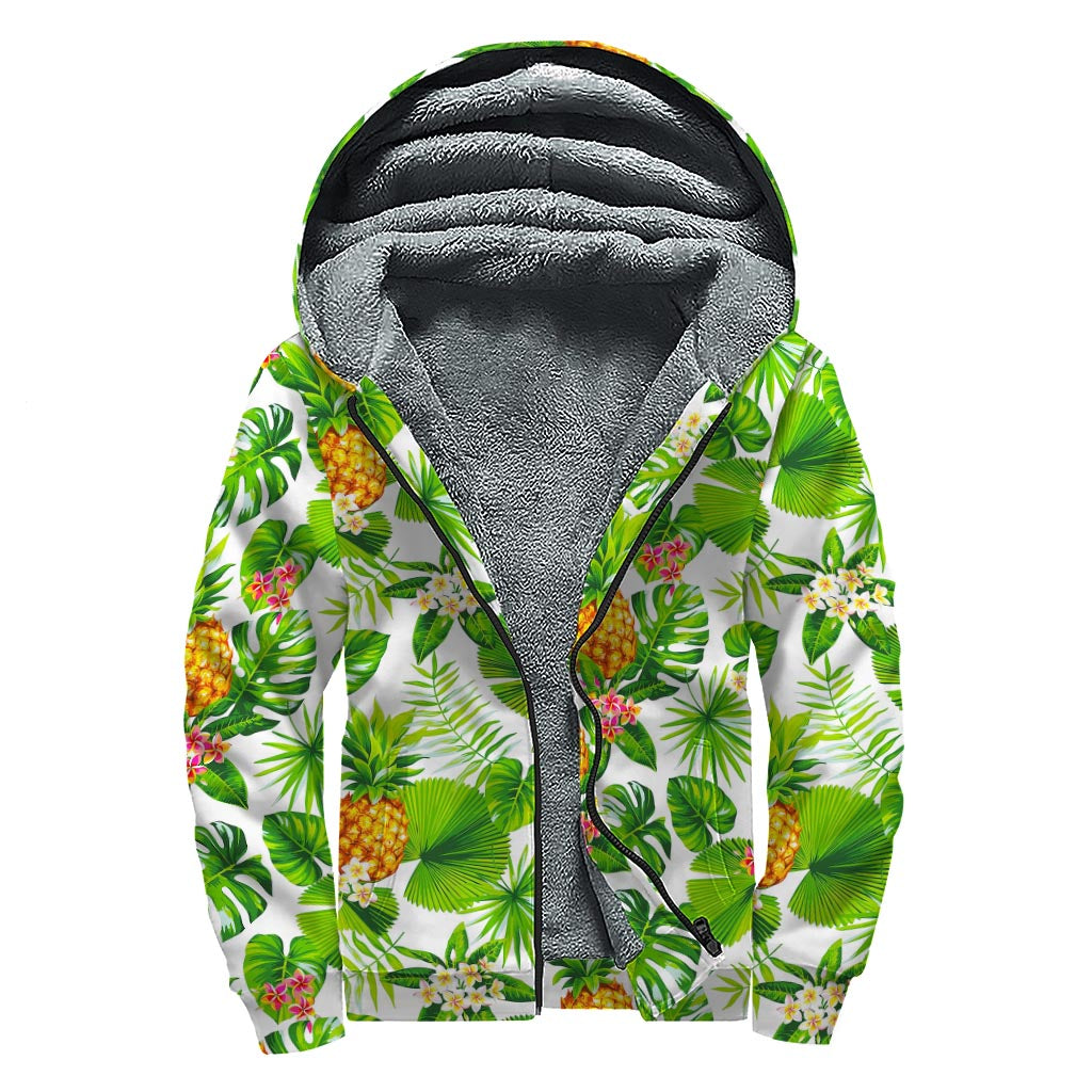Aloha Hawaiian Pineapple Pattern Print Sherpa Lined Zip Up Hoodie
