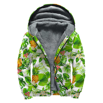 Aloha Hawaiian Pineapple Pattern Print Sherpa Lined Zip Up Hoodie