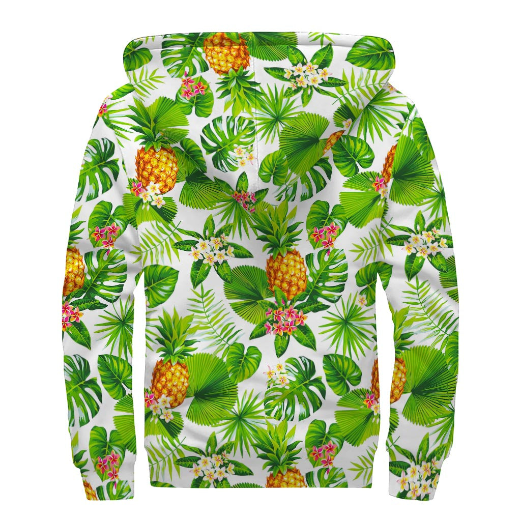 Aloha Hawaiian Pineapple Pattern Print Sherpa Lined Zip Up Hoodie