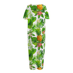 Aloha Hawaiian Pineapple Pattern Print Short Sleeve Long Nightdress