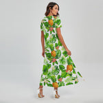 Aloha Hawaiian Pineapple Pattern Print Short Sleeve Maxi Dress