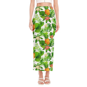 Aloha Hawaiian Pineapple Pattern Print Side Slit Maxi Skirt