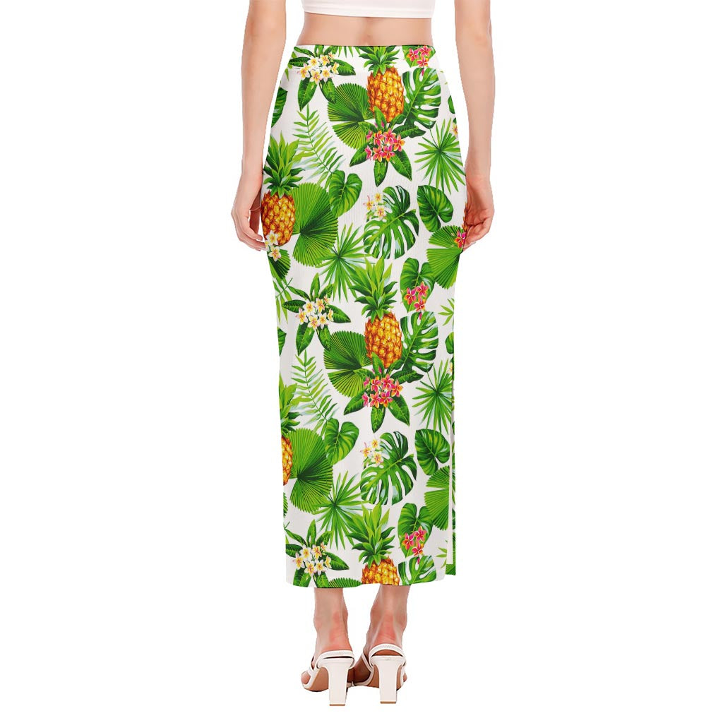 Aloha Hawaiian Pineapple Pattern Print Side Slit Maxi Skirt